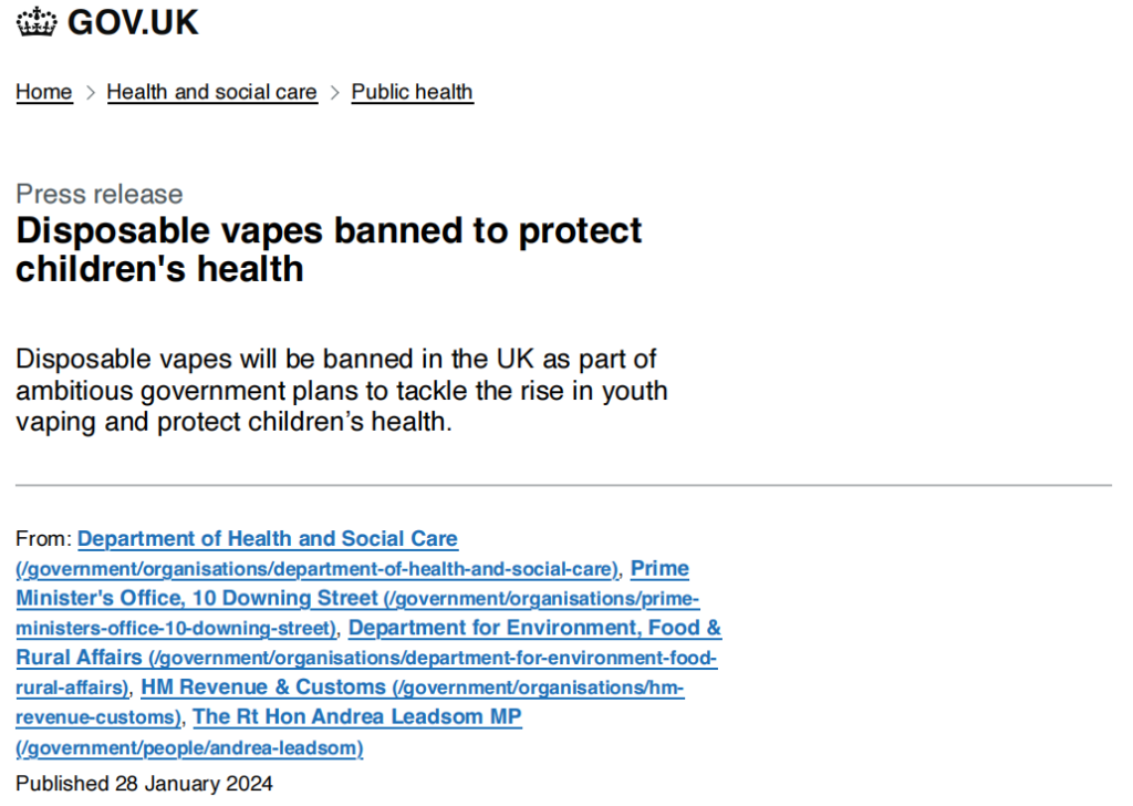 英国正式宣布将禁止一次性电子烟-格物消费-国内外电子烟资讯平台